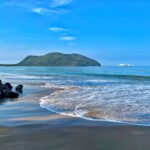 The ocean with an island in the background