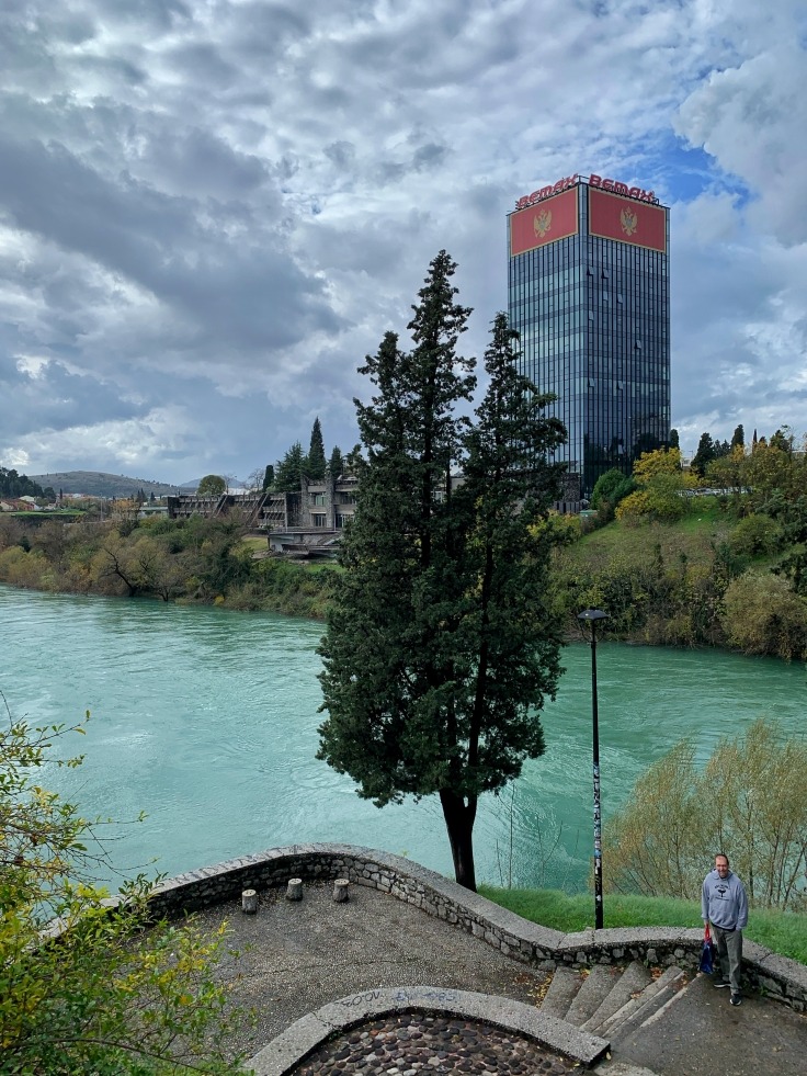 a tower by the river in Podgorica, Montenegro